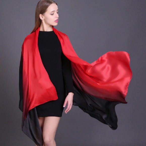 NWT - Ombre Red/Black Silk Scarf - Picture 1 of 2